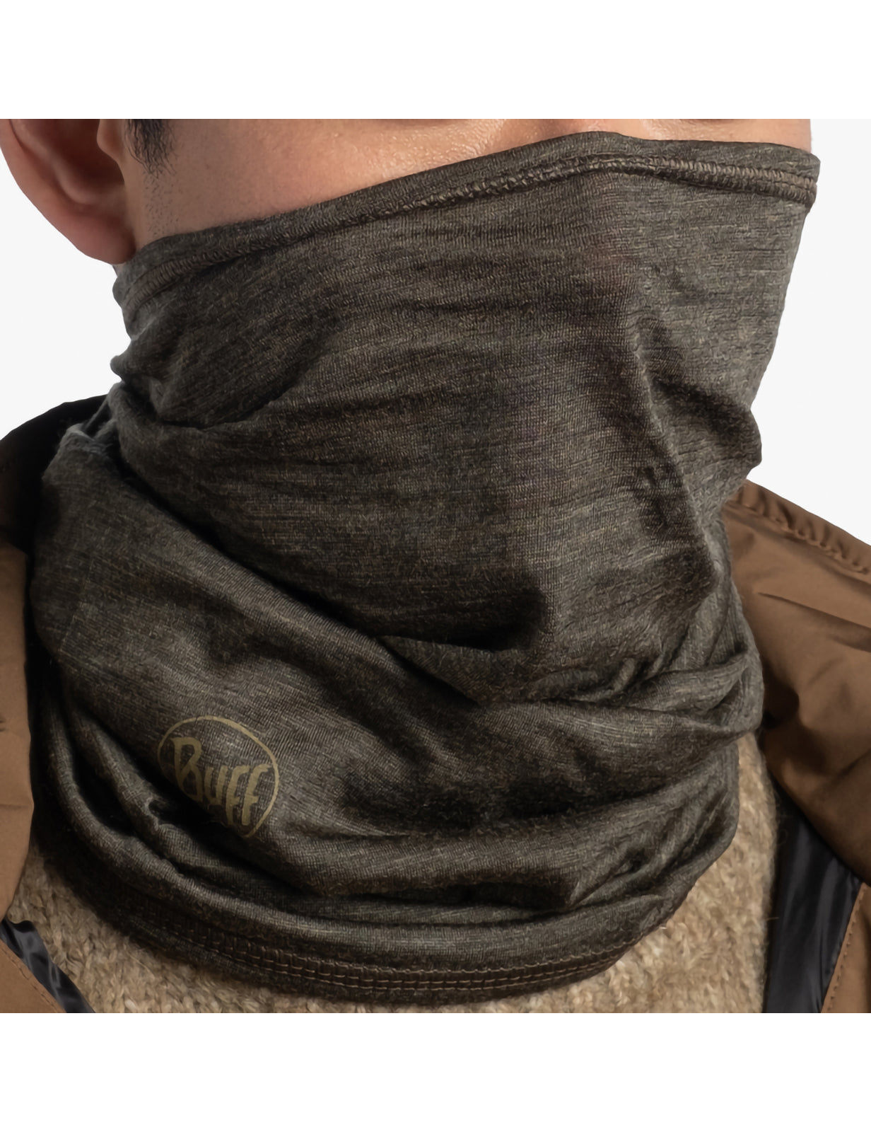 Buff Merino Midweight Neck Warmer in Solid Bark Gloves Neck