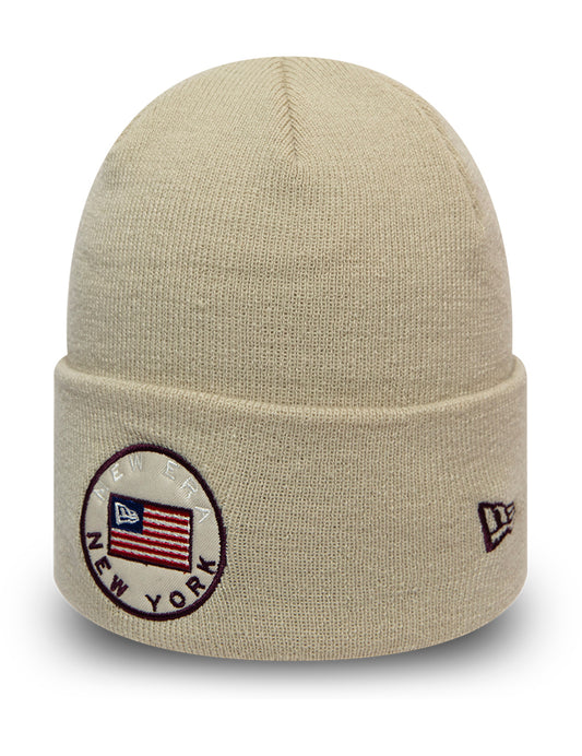 New Era Flagged Cuff Knit Beanie in Stone