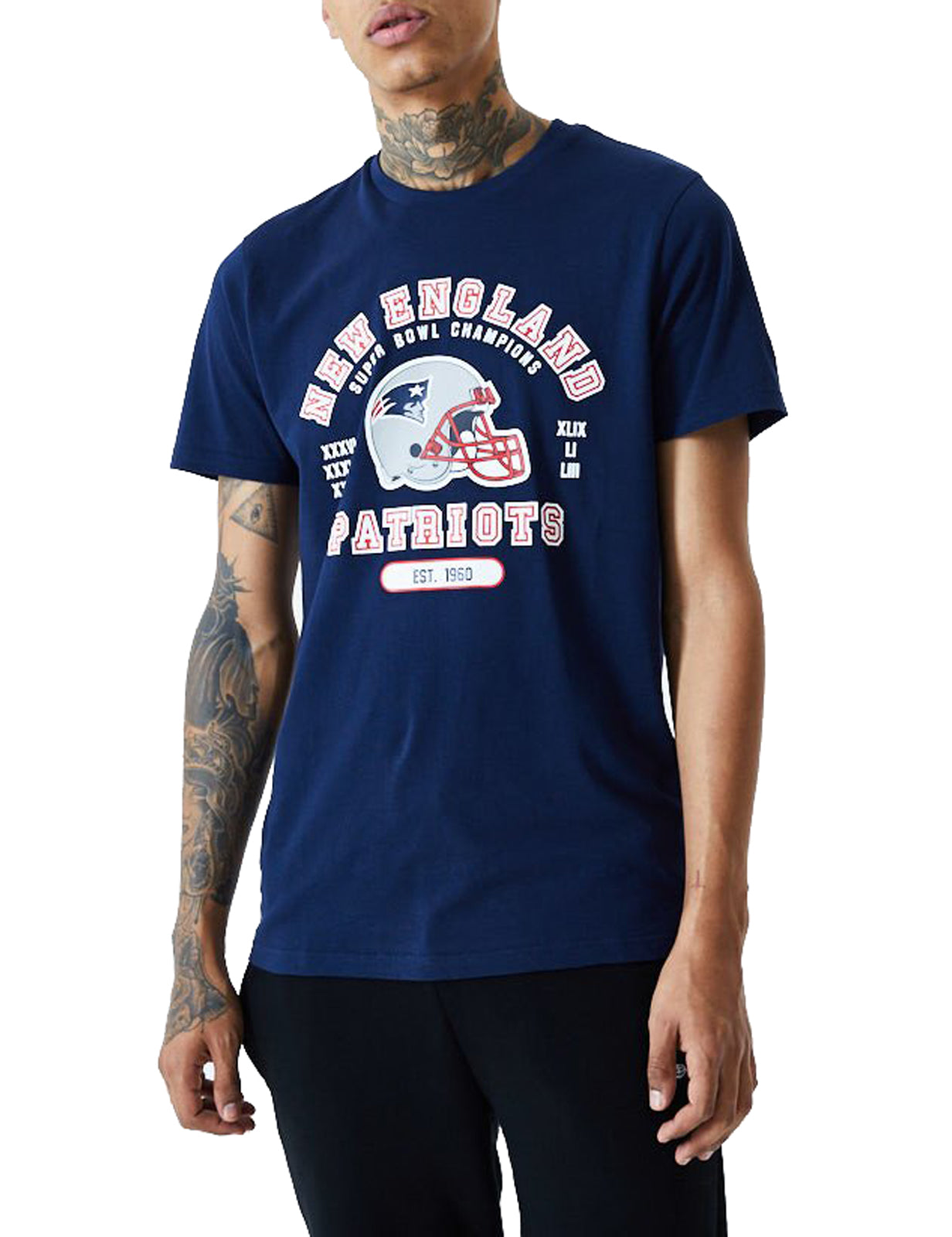 New Era New England Patriots NFL Helmet and Wordmark Short Sleeve T-Shirt in Oceanside Blue