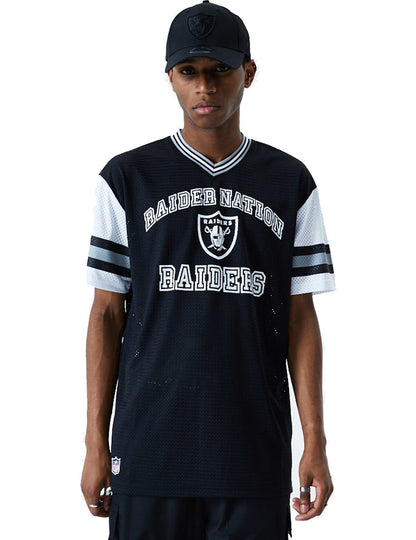 New Era Oakland Raiders NFL Stripe Sleeve Oversized Short Sleeve T-Shirt in Black