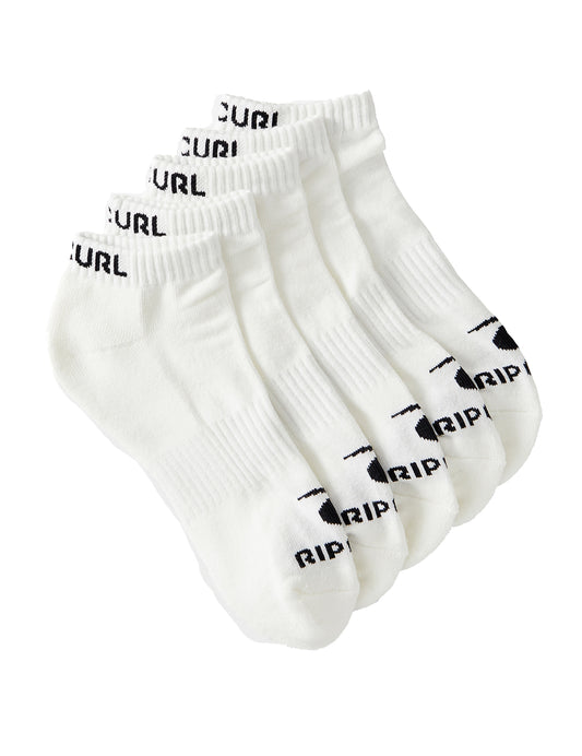 Rip Curl Brand Ankle Sock 5-Pk Crew Socks in White