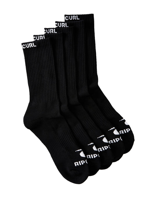 Rip Curl Brand Crew Sock 5-Pk Crew Socks in Black