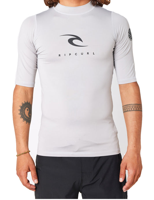 Rip Curl Corps Short Sleeve Rash Vest in Light Grey