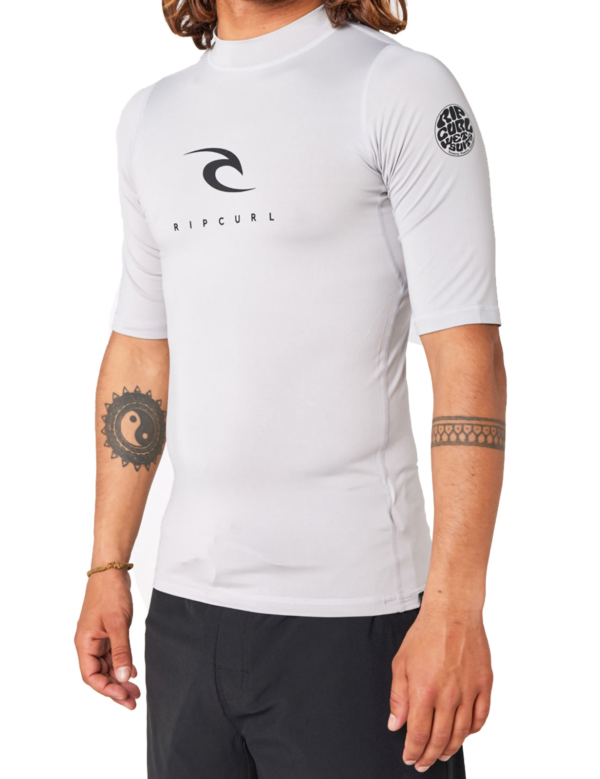 Rip Curl Corps Short Sleeve Rash Vest in Light Grey