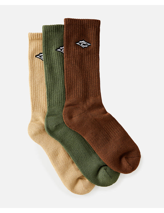 Rip Curl Diamond 3 Pack Crew Socks in Brown