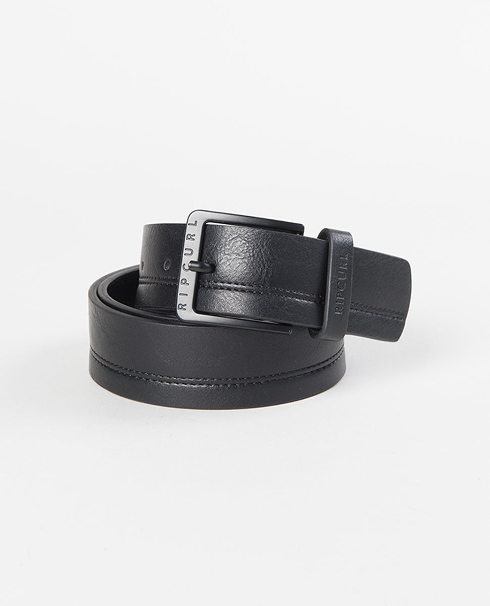 Rip Curl Double Stitch Faux Leather Belt in Black