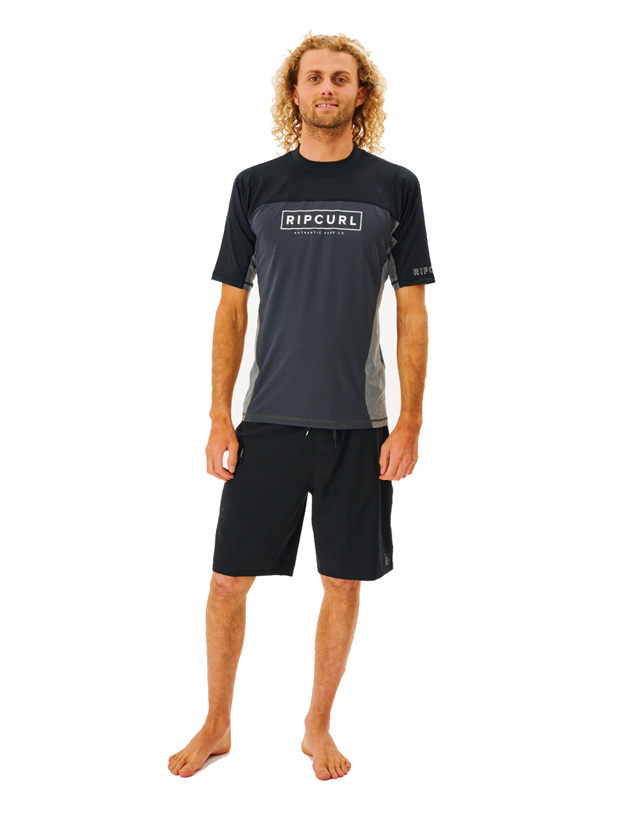 Rip Curl Drive Relaxed Short Sleeve Rash Vest in Black