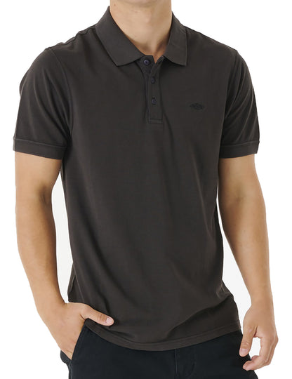 Rip Curl Faded Short Sleeve Polo Shirt in Washed Black