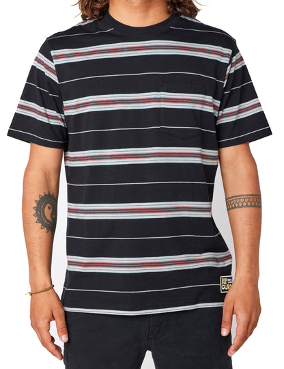 Rip Curl – Pacific Rinse – Gestreiftes Kurzärmliges T-Shirt in verwaschenem Schwarz