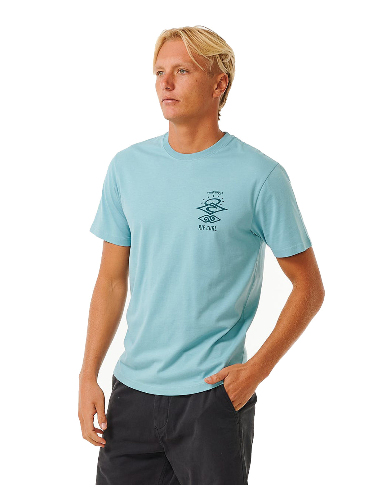 Rip Curl – Search Icon – Kurzärmliges T-Shirt in Staubblau