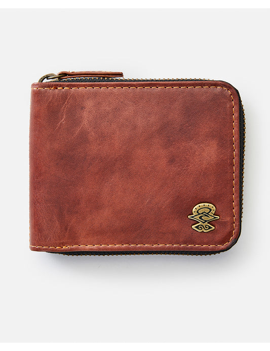 Rip Curl Searchers RFID Zip Slim Leather Wallet in Brown