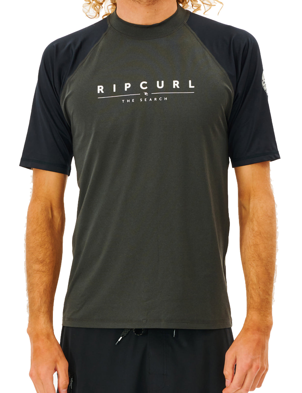 Rip Curl Shockwaves Short Sleeve Rash Vest in Black Marled