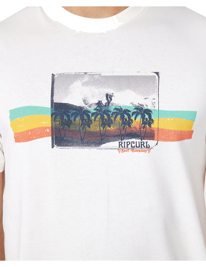 Rip Curl – Gestreiftes, kurzärmliges T-Shirt in Knochen