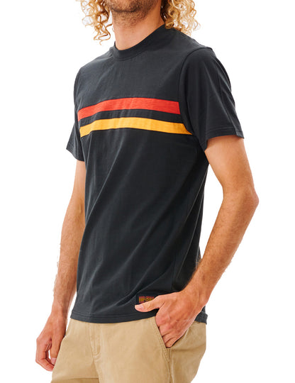 Rip Curl – Surf Revival – Gestreiftes, kurzärmliges T-Shirt in Schwarz