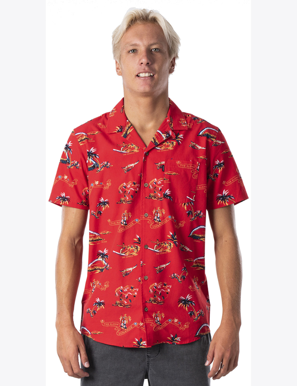 Rip Curl Velzy Short Sleeve Shirt in Bright Red