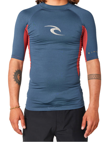 Rip Curl Waves Short Sleeve Rash Vest in Navy Marle