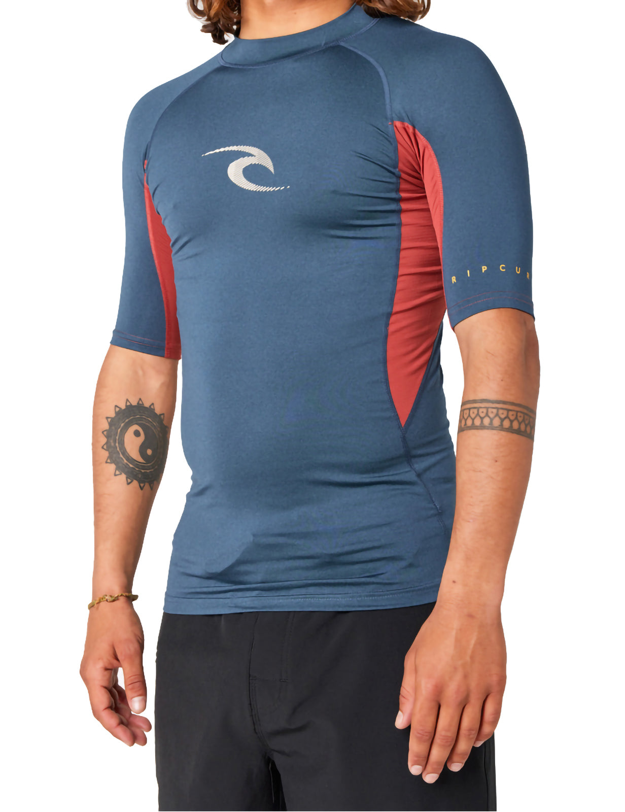 Rip Curl Waves Short Sleeve Rash Vest in Navy Marle