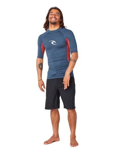 Rip Curl Waves Short Sleeve Rash Vest in Navy Marle