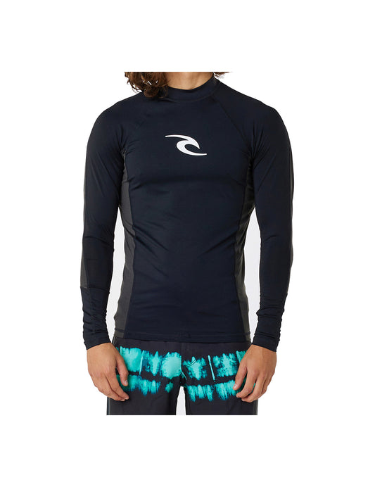 Rip Curl Waves UPF Performance Long Sleeve Rash Vest in Black