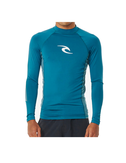 Rip Curl Waves UPF Performance Long Sleeve Rash Vest in Deep Ocean