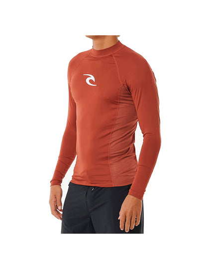 Rip Curl Waves UPF Performance Long Sleeve Rash Vest in Red