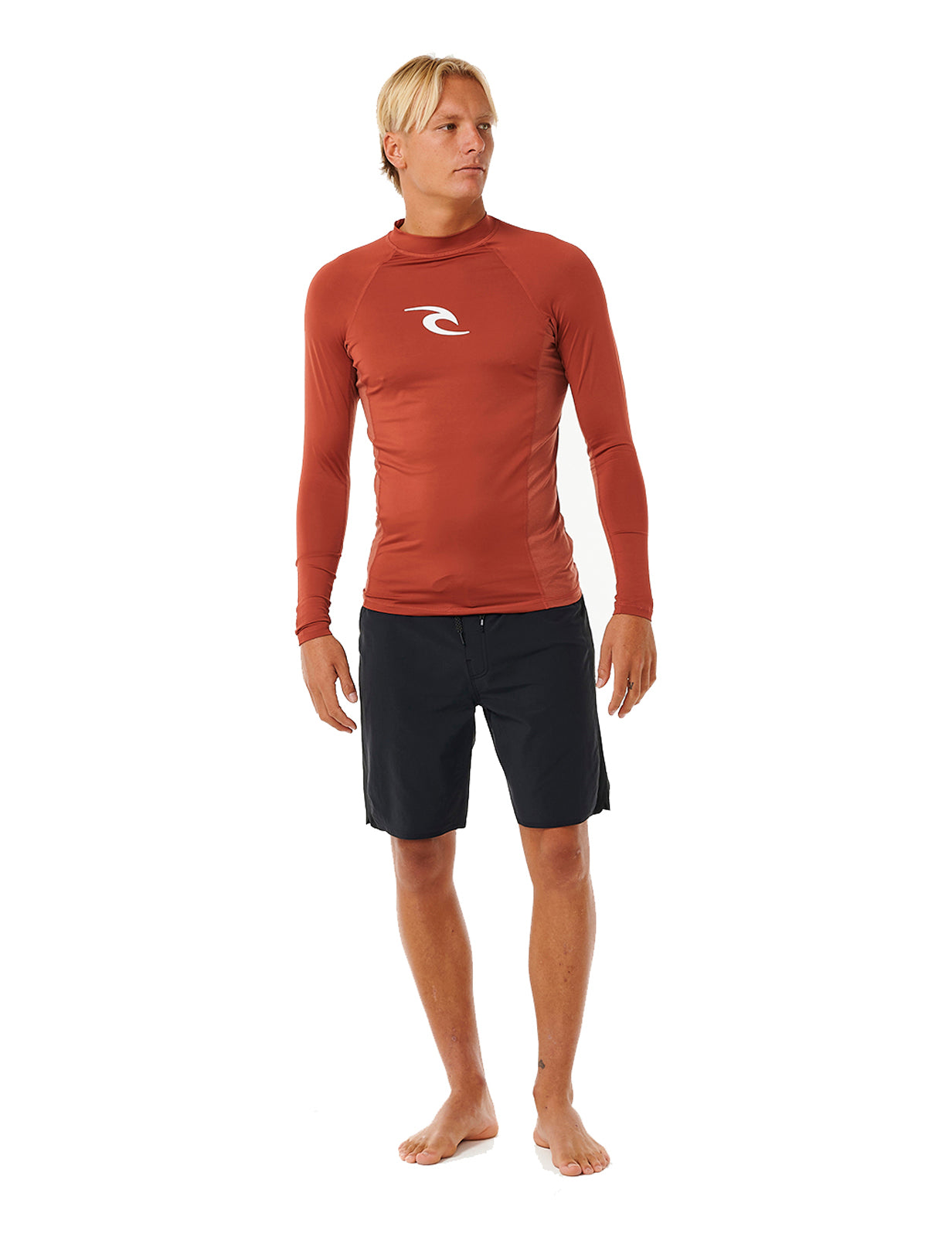 Rip Curl Waves UPF Performance Long Sleeve Rash Vest in Red