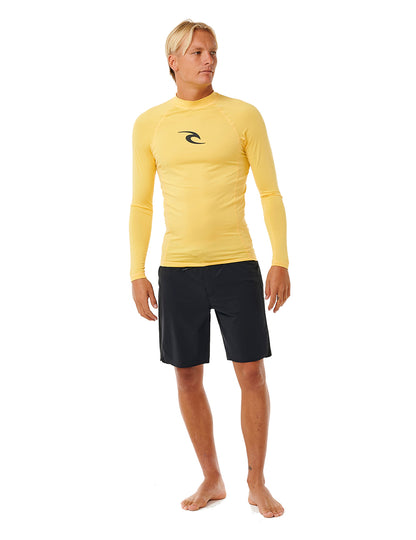 Rip Curl Waves UPF Performance Long Sleeve Rash Vest in Yellow