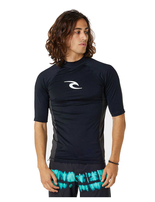 Rip Curl Waves UPF Performance Short Sleeve Rash Vest in Black