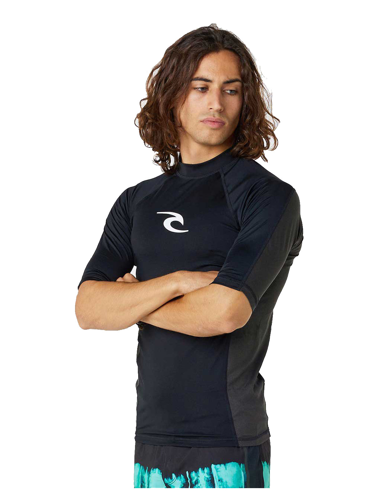 Rip Curl Waves UPF Performance Short Sleeve Rash Vest in Black