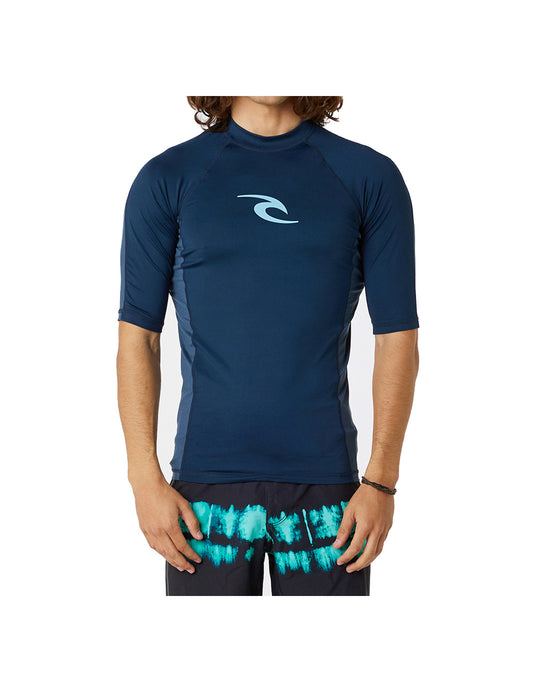 Rip Curl Waves UPF Performance Short Sleeve Rash Vest in Dark Navy