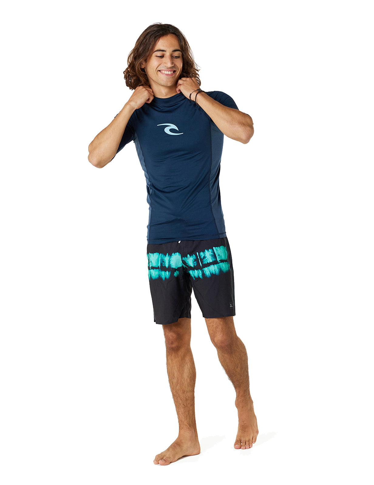 Rip Curl Waves UPF Performance Short Sleeve Rash Vest in Dark Navy