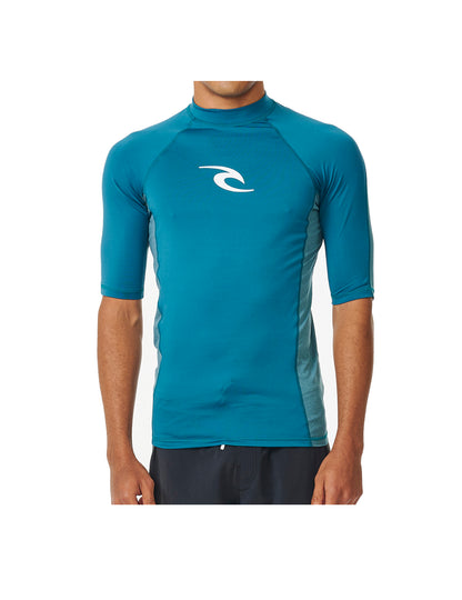 Rip Curl Waves UPF Performance Short Sleeve Rash Vest in Deep Ocean