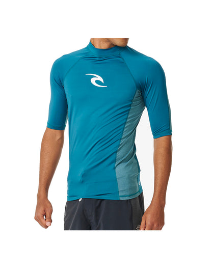 Rip Curl Waves UPF Performance Short Sleeve Rash Vest in Deep Ocean