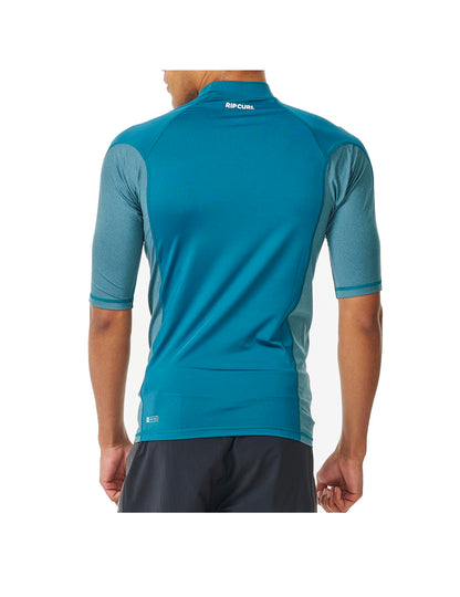 Rip Curl Waves UPF Performance Short Sleeve Rash Vest in Deep Ocean