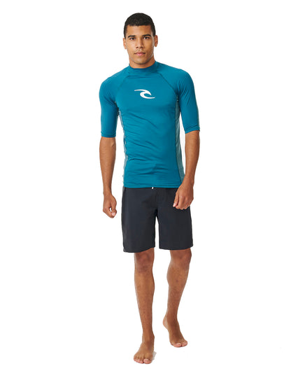 Rip Curl Waves UPF Performance Short Sleeve Rash Vest in Deep Ocean