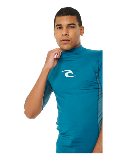 Rip Curl Waves UPF Performance Short Sleeve Rash Vest in Deep Ocean