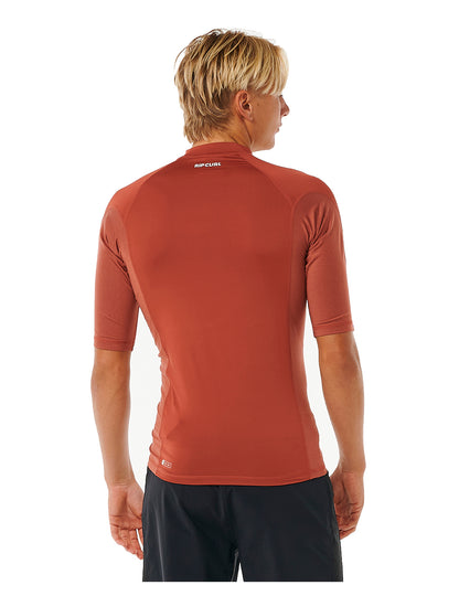 Rip Curl Waves UPF Performance Short Sleeve Rash Vest in Red