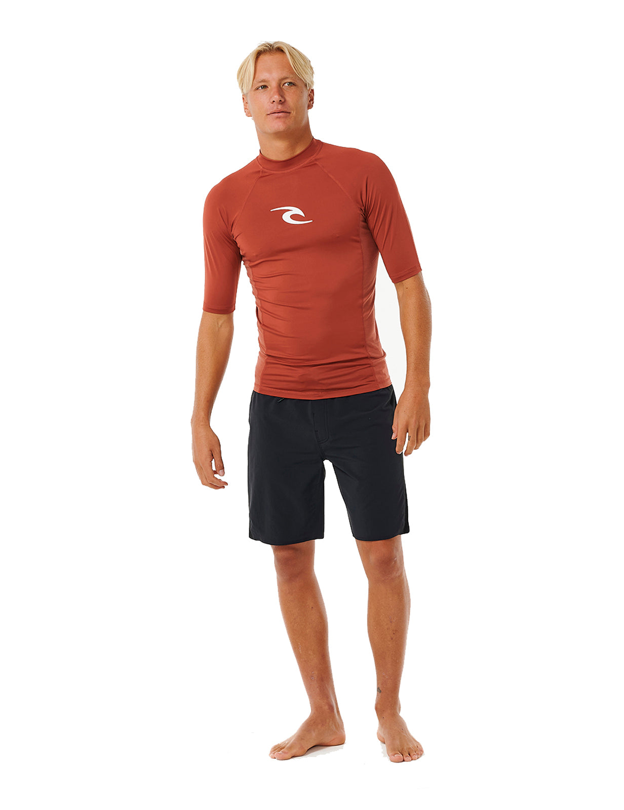 Rip Curl Waves UPF Performance Short Sleeve Rash Vest in Red