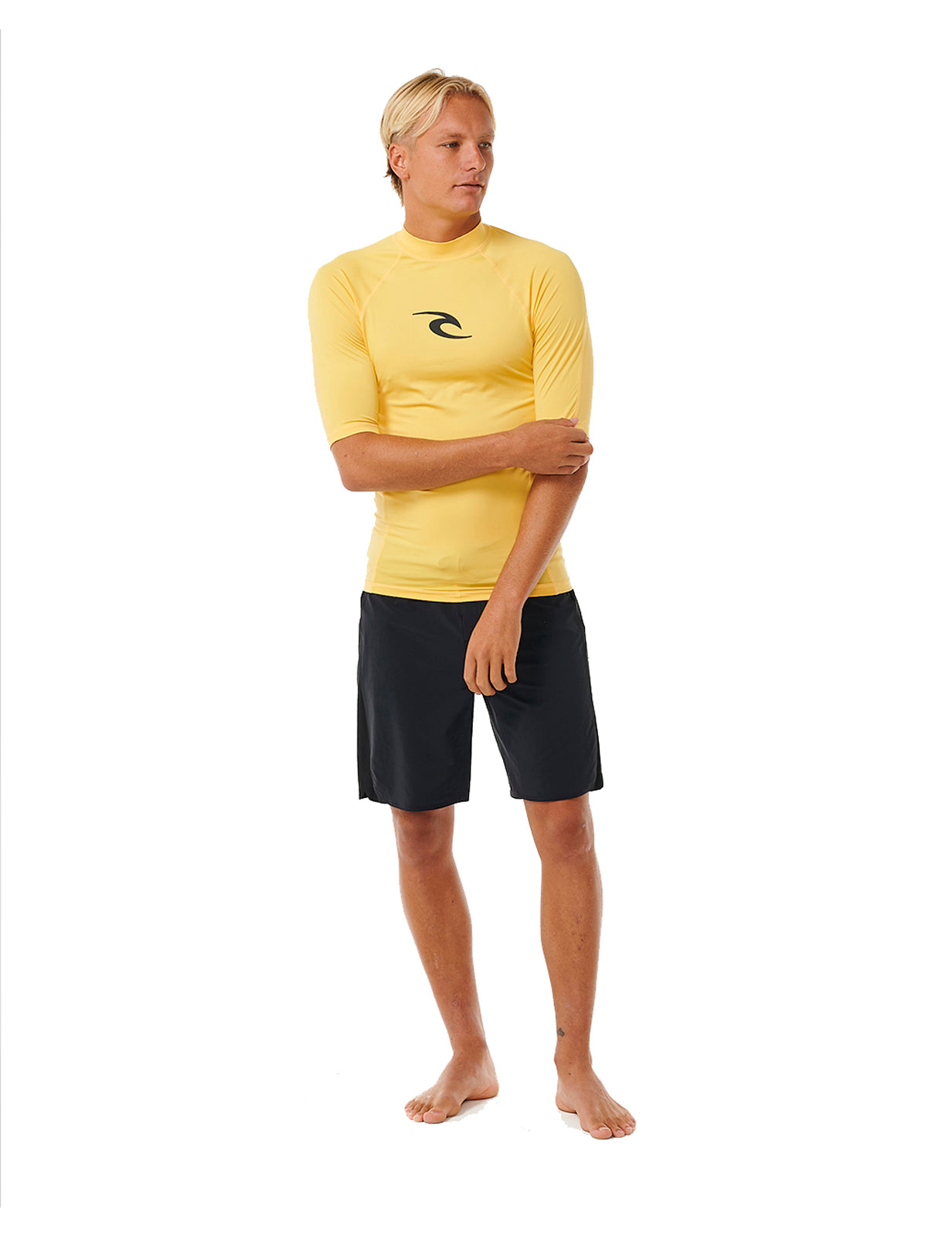 Rip Curl Waves UPF Performance Short Sleeve Rash Vest in Yellow