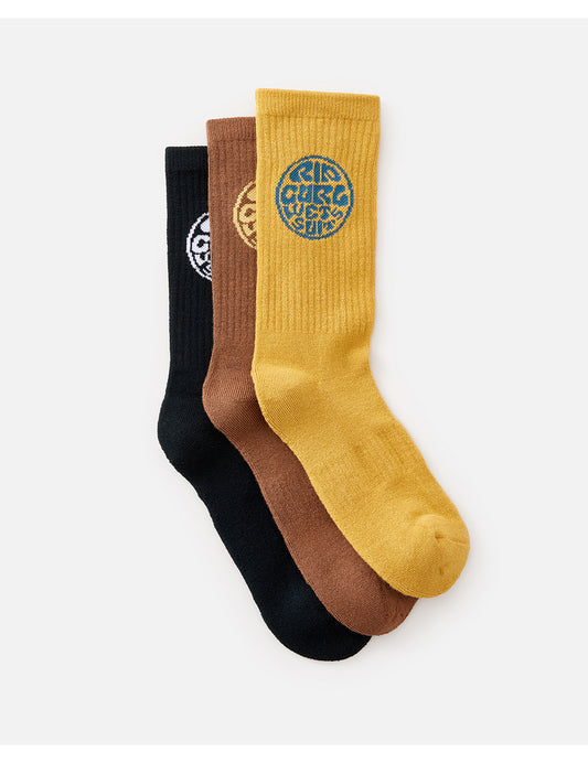 Rip Curl Wetty 3 Pack Crew Socks in Dusted Chocolate