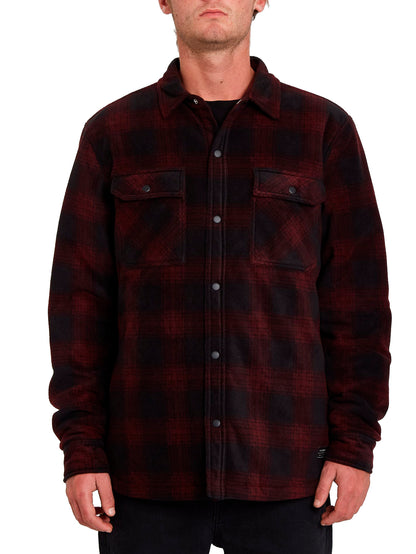 Volcom Bowered Fleece Long Sleeve Shirt in Port