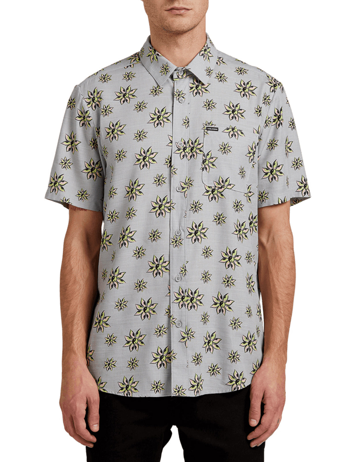 Volcom Burch Bloom Short Sleeve Shirt in Grey