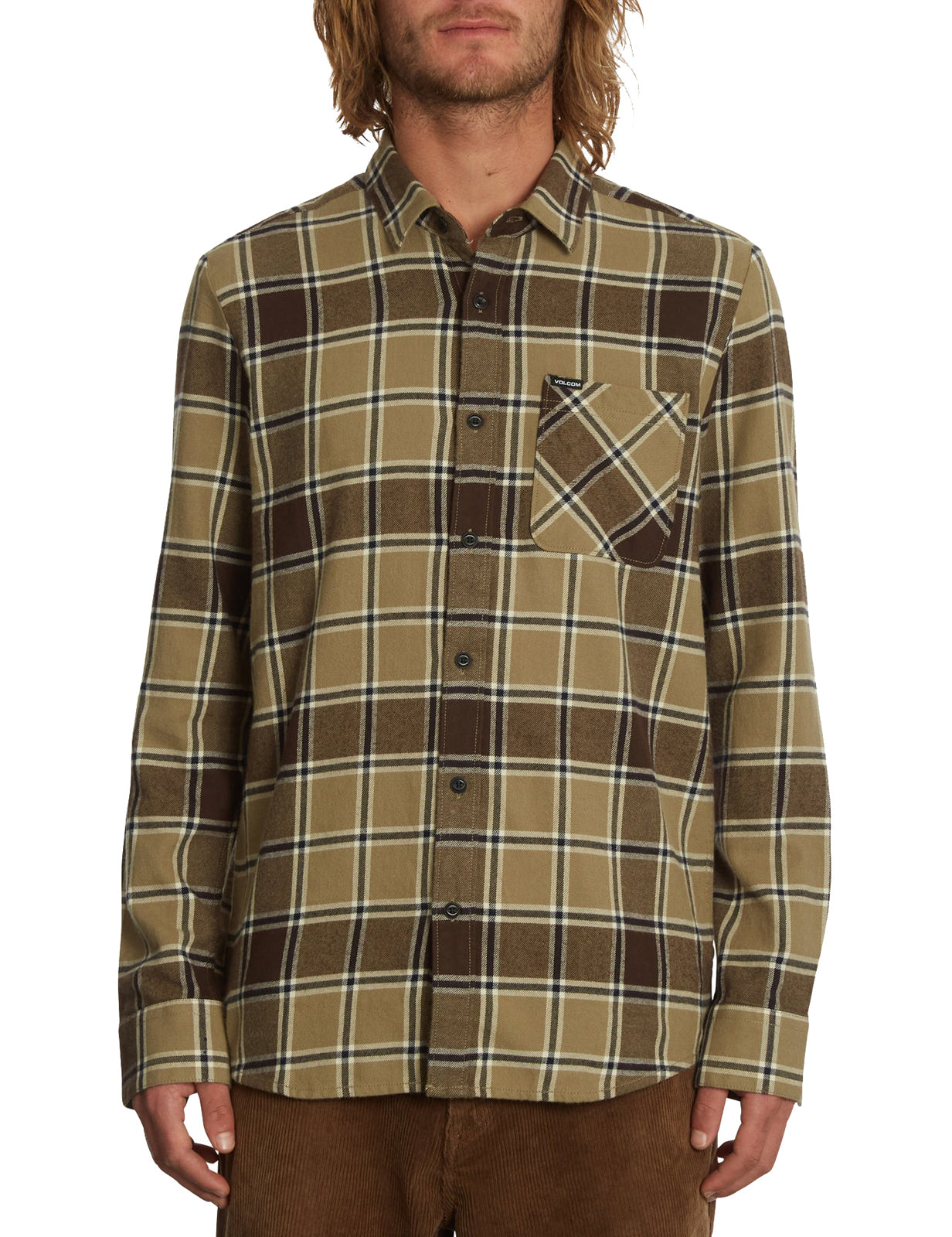 Volcom Caden Plaid Long Sleeve Shirt in Khaki