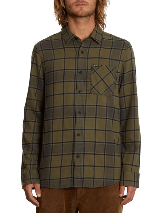 Volcom Caden Plaid Long Sleeve Shirt in Military