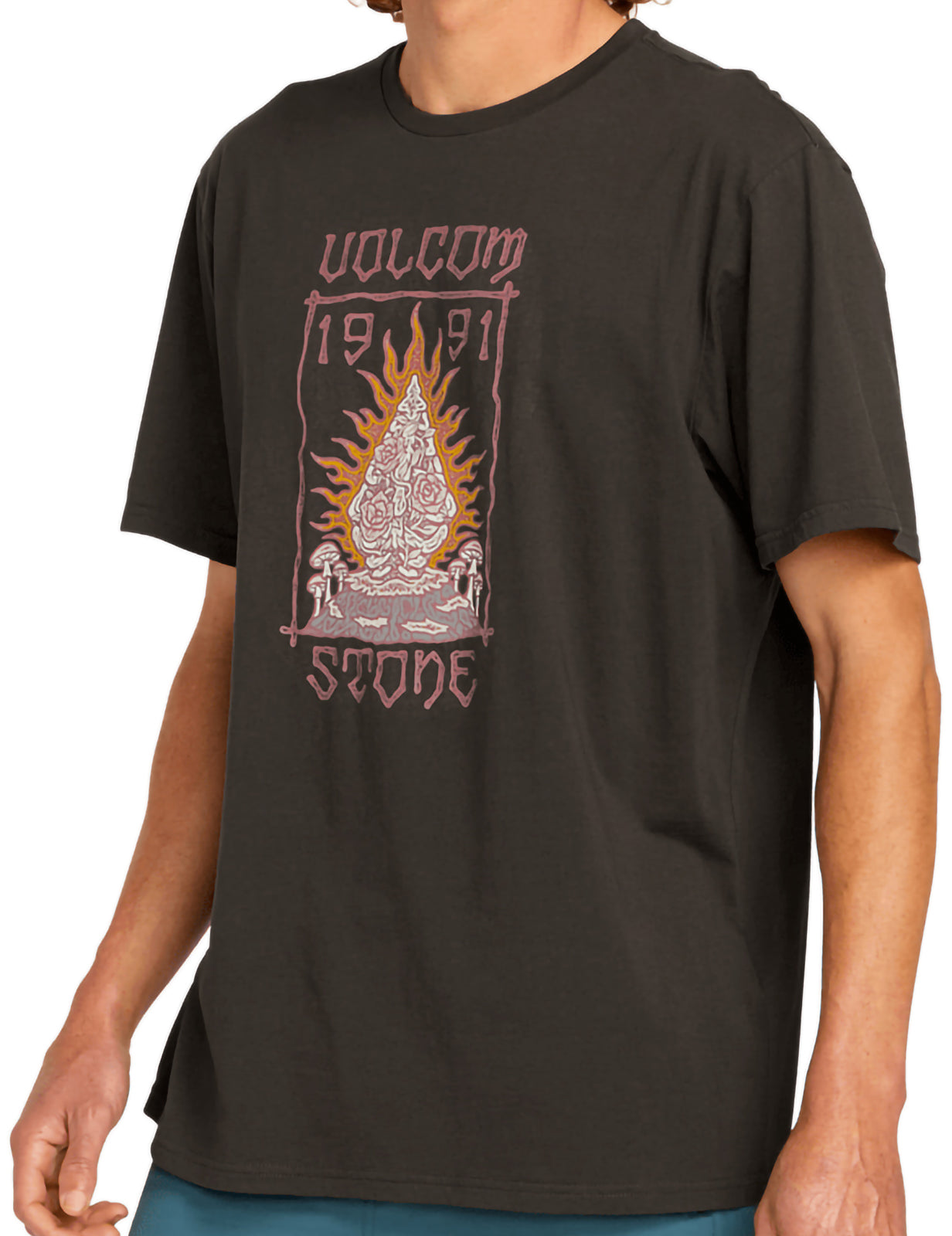 Volcom Fty Caged Stone Short Sleeve T-Shirt in Rinsed Black