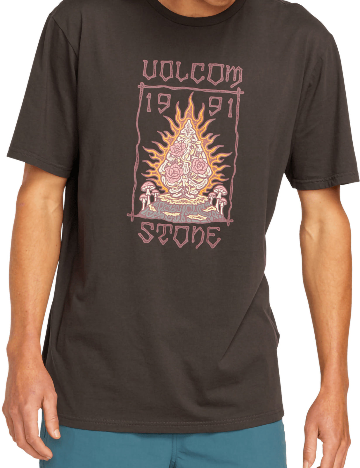 Volcom Fty Caged Stone Short Sleeve T-Shirt in Rinsed Black