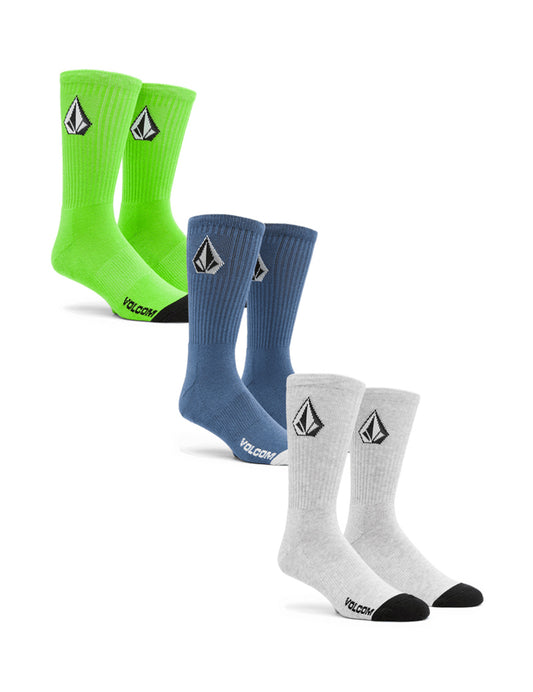 Volcom Full Stone 3Pk Crew Socks in Stone Blue