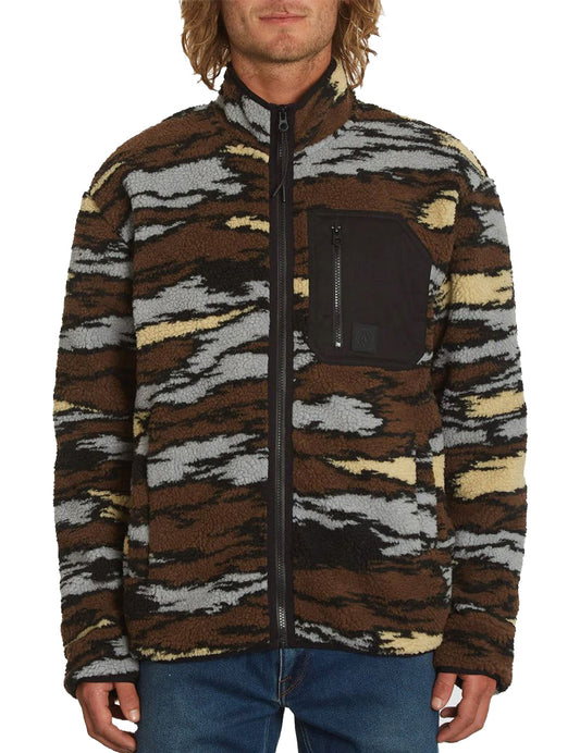 Volcom Muzzer Fuzzar Zip Full Zip Fleece in Bark Brown