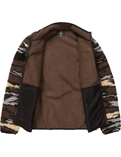 Volcom Muzzer Fuzzar Zip Full Zip Fleece in Bark Brown