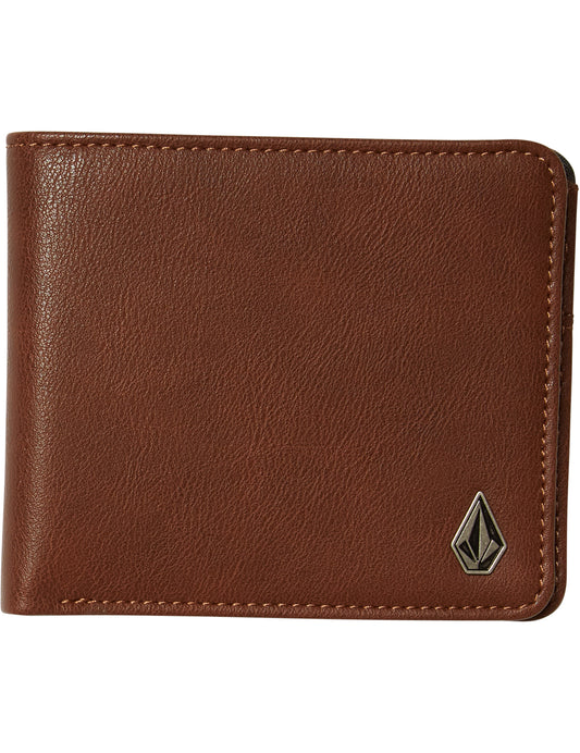 Volcom Slim Stone Faux Leather Wallet in Brown